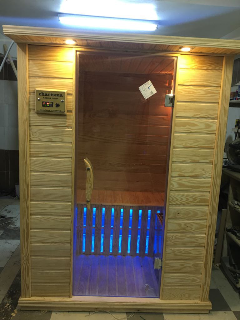 2-person wooden sauna with digital heater